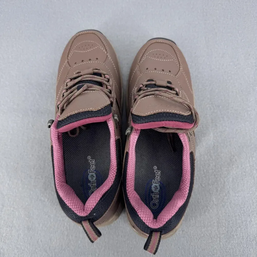 Orthofeet BioFit 944 Womens 9 2E X-Wide Leather Walking‎ Shoes Brown Pink